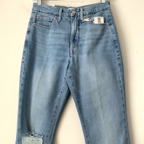 Good American Jeans Size 4 Blue Indigo129 Distressed Busted Knee Bootcut - Picture 8 of 12
